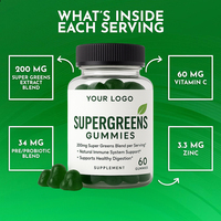 Gummies Super Greens avec fruits, légumes, mélange de superaliments, vitamine C, zinc pour un soutien nutritionnel quotidien et un bien-être général