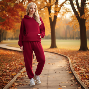 Tc421r Tuta da donna in pile con cappuccio, vestibilità ampia, tinta unita, casual, per l'autunno, con tasche laterali e vita elasticizzata - Product Image 2