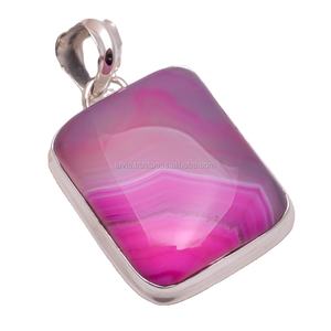 Venta al por mayor 925 plata esterlina hecha a mano Natural Rosa Botswana ágata colgante aleta joyería para bodas - Product Image 1