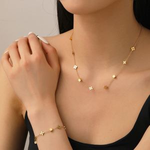 Women's Gold-Plated Stainless Steel Flower Necklace/<b>Bracelet</b> <b>Set</b> Trendy for Weddings Parties Anniversaries Engagement - Product Image 1