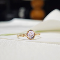 Bague en argent sterling 925 plaqué or 14 carats avec pierre ovale en améthyste naturelle, motif nœud torsadé