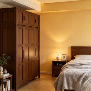 Modern Wooden <b>Wardrobe</b> with Shaker Doors Hinged Solid Wood Handles Freestanding <b>Large</b> Capacity Bedroom Furniture - Product Image 4