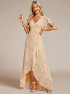 Abito da sposa digitale da donna in chiffon fluido, lungo, asimmetrico, a maniche corte, con scollo a V e spacco, a vita naturale, <span class=keywords><strong>chic</strong></span>, estivo - Product Image 3