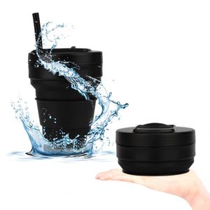 Mug de voyage pliable personnalisé en silicone souple, tasse à café portable noire avec logo - Product Image 3