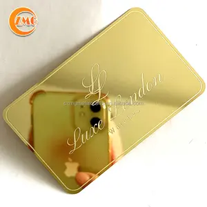 Cartões de adesivo de luxo personalizados, alta qualidade, gravado, ouro, espelhado, de metal