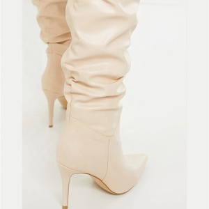 Botas de tacón de aguja de moda para mujer, de talla grande, con parte superior plisada, por encima de la rodilla, color liso, para invierno - Product Image 6