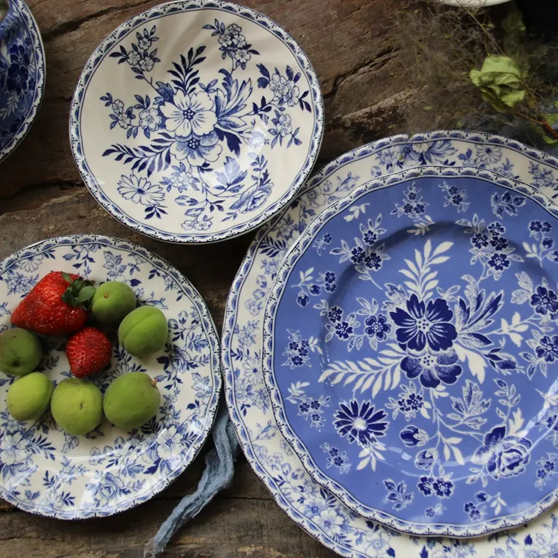 Klaring Nordic Blauw En Wit Serie Onder-Geglazuurd Keuken Accessoires Keramische Diner Platen & Gerechten