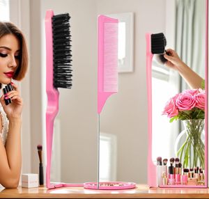 5Pcs Teasing Hair Brush Set <b>Plastic</b> Antistatic Rat Tail Comb <b>Edge</b> Brush French Braid Tools Hair Comb Set - Product Image 5