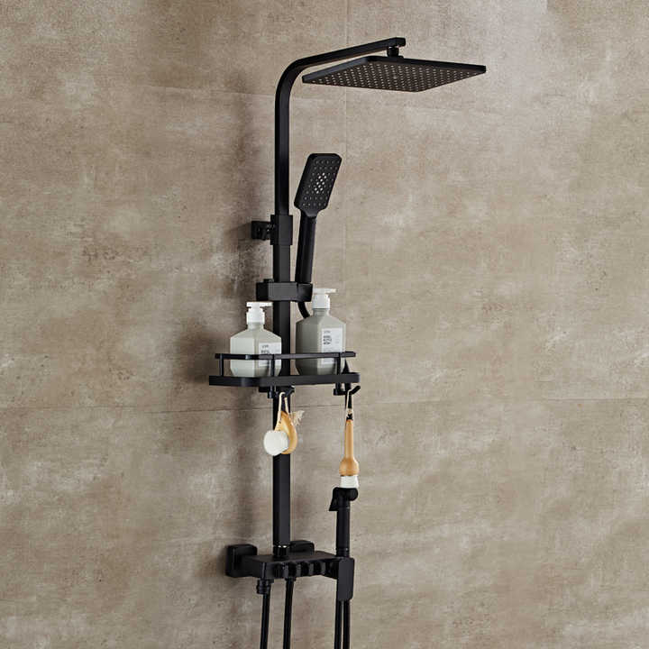 Thermostatic shower set wallmounted all black shower set, square