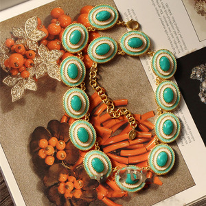 Tradisional Perancis gaya berlapis emas kuningan Boho batu pirus alami <span class=keywords><strong>set</strong></span> perhiasan cincin kalung anting untuk wanita - Product Image 3