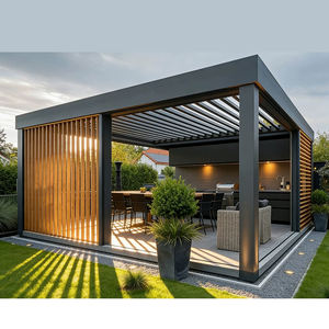 Pergola motorisée <span class=keywords><strong>en</strong></span> aluminium pour extérieur avec auvent rétractable, parois latérales <span class=keywords><strong>en</strong></span> verre, capteur de vent et pare-soleil pour jardin et piscine - Product Image 3