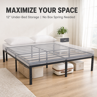 Cadre de lit plateforme en métal taille Queen, pas besoin de sommier, support direct pour matelas, économie d'argent pour la chambre