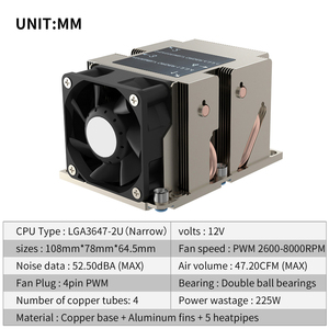 อุปกรณ์ทำความเย็นซีพียูแบบแอคทีฟ2U LGA3647พร้อมครีบอลูมิเนียมฐานทองแดงและท่อความร้อน4ท่อความร้อน<span class=keywords><strong>225W</strong></span> <span class=keywords><strong>TDP</strong></span> 12V 4Pin PWM สำหรับพีซี - Product Image 2