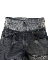 Jean baggy noir délavé pour homme, imprimé léopard, patchwork, effet usé, coupe large, style streetwear