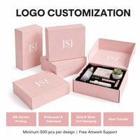 Boîte cadeau rigide en papier côtelé rose personnalisée JSJ avec insert noir et logo blanc pour emballage cosmétique et soins de la peau, vente en gros OEM