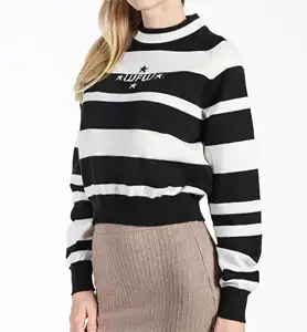 BSCI ISO9001 Ladies Sweaters Women's Girls' High Neck Turtleneck Stripe Sweater Autumn Custom Logo 12G Knitted Pullovers Casual