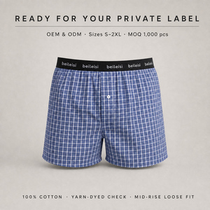Boxer pour <span class=keywords><strong>homme</strong></span> exclusif transfrontalier en pur coton, taille mi-haute, tissé, coupe ample, style <span class=keywords><strong>pyjama</strong></span> - Product Image 4