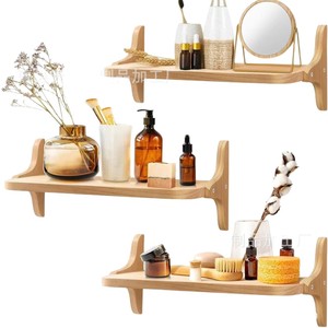 Wooden <b>wall</b>-<b>mounted</b> <b>shelf</b> with single <b>shelf</b>, simple design, suitable for bedroom and living room, floating bookshelf, solid - Product Image 3