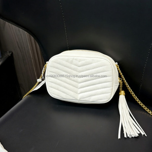 Luxury Vintage Designer V Quilted Leather Mini <b>Camera</b> Crossbody <b>Bag</b> with Zipper Closure Brand Inspired Tassel for Women - Product Image 6