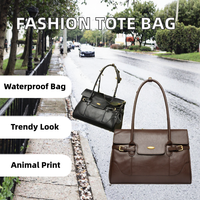 Sac fourre-tout de luxe personnalisé pour femme en PU et polyester, style décontracté, imperméable, imprimés animaliers, capacité 1-1,9 L, avec boucle de fixation à l'épaule