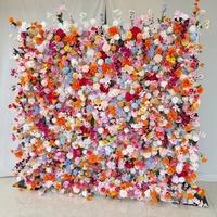 Mur de fleurs artificielles 5D colorées faites à la main en soie, fond printanier, roses jaunes, roses, verdure, pour mariage, remise de diplôme, Noël
