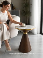 Table d'appoint élégante en dalle de roche ronde, avec piédestal en fer sculpté doré, pour salon, hôtel, salle de séjour, chambre à coucher, fabrication directe d'usine OEM ODM