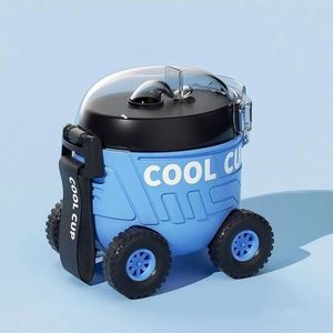 1 pièce Bouteille d'eau portable mignonne de 550 ml avec poignée et paille, en forme de char de Mars pour enfants, pour l'extérieur - Product Image 4
