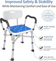 Chaise de bain avec accoudoirs, siège de douche médical, tabouret de bain bariatrique, banc de douche de sécurité, barre transversale renforcée pour personnes âgées, adultes handicapés