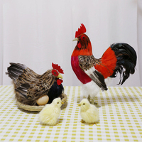 Simulation Stehender Hahn Plastik modell & Echte Feder Hahn Hen Chick Ornamente Rufen Sie Crowing Big Rooster Toy Geflügel Tier