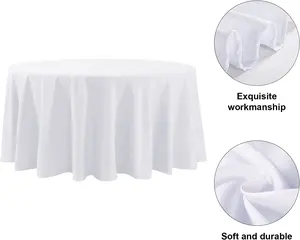 Modern Luxury 120 Inch Round Tablecloth Plain White Polyester Fabric Waterproof Woven Style Wedding Party Dining Banquet Events