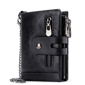 Custom Men's Genuine Leather <b>Wallet</b> Vintage Short Multi Function Business Card Holder <b>RFID</b> Blocking Chain <b>Wallet</b> - Product Image 3