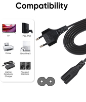 Cable de alimentación CA H03VVF 2G 0.75mm2 de 2 pines, conector en forma de 8 IECC7, enchufe europeo CEE716 C7 hembra de 2 clavijas