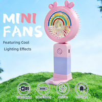 Mini ventilateur de bureau portable USB rechargeable avec lumière LED et support pour téléphone portable, 3 vitesses de vent