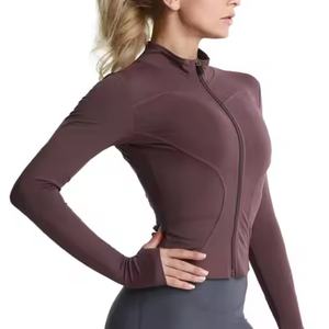 Slim Fit Long Sleeved Fitness Coat Athletic Sports Yoga Crop <b>Tops</b> <b>With</b> <b>Thumb</b> <b>Holes</b> Gym Wear Women's Jacket - Product Image 5