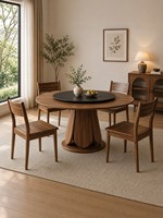 Ensemble de table et chaises rondes de style moderne minimaliste en bois massif avec plateau rotatif, haut de gamme, adapté à la maison et aux hôtels