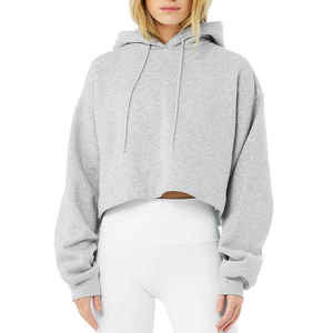 Nuevo diseño personalizado Crop Shoulder Hoodie Ropa de mujer Oversized Fit Blanks Crop Top Hoodies - Product Image 2