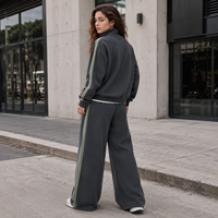 Ensemble deux pièces personnalisé pour femme : pull demi-zip gris anthracite et pantalon large en molleton épais – Survêtement streetwear