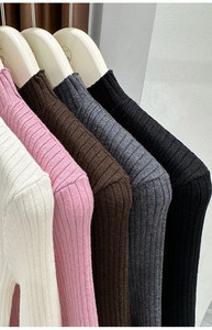Maglia a Collo Alto a Costine da <span class=keywords><strong>Donna</strong></span>, Traspirante, Casual, a Maniche Corte, Slim Fit, Elastica, Leggera - Product Image 5