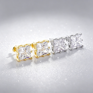 Orecchini <span class=keywords><strong>a</strong></span> perno quadrati <span class=keywords><strong>a</strong></span> 4 griglie placcati oro con micro pavé di zirconia cubica, in rame, stile hip hop, di lusso leggero, alla moda, da uomo - Product Image 1
