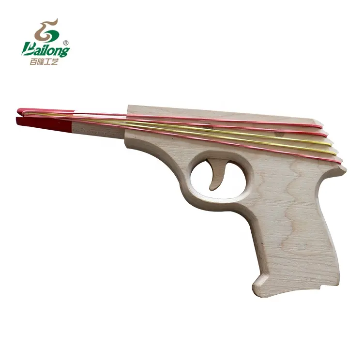 Fábrica profesional de alta calidad deportes al aire libre banda de goma de madera dura niños tiro CNC pistola de juguete de madera