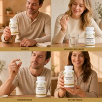 Extrait de Ginseng 12,5 mg Ginsénosides 60 Capsules Molles Complément Alimentaire Soutien Immunitaire