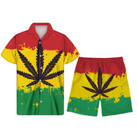 Jamaica Rasta Reggae Polka Dot Noir Hommes Chemise Boutonnée À Manches Courtes Plus La Taille Pantalon De Plage pour Hommes