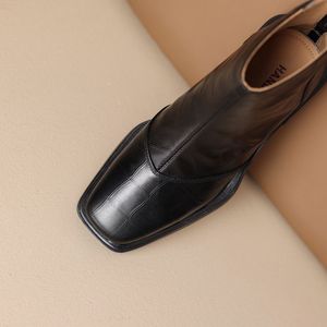 Cialisa, <span class=keywords><strong>botines</strong></span> de punta cuadrada Vintage <span class=keywords><strong>para</strong></span> <span class=keywords><strong>mujer</strong></span>, Otoño Invierno 2025, botas cortas de tacón medio de cuero auténtico de alta calidad, tallas 34-42 - Product Image 6
