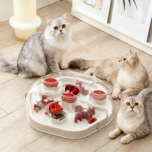 Tapis d'alimentation interactif pour chat avec distributeurs rotatifs et couvercle transparent pour une alimentation lente et un entraînement de l'intelligence - Product Image 1
