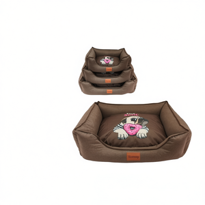 Set Letto per Animali Domestici in Lino Grigio a Tre Pezzi, Design a Nido Quadrato con Dettagli Verniciati a Spruzzo - Product Image 2