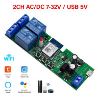 Module de relais WiFi Tuya 2CH AC DC 7-32V Interrupteur intelligent sans fil pour la maison Contrôle à distance RF 433MHz Récepteur avec Alexa Googole Home