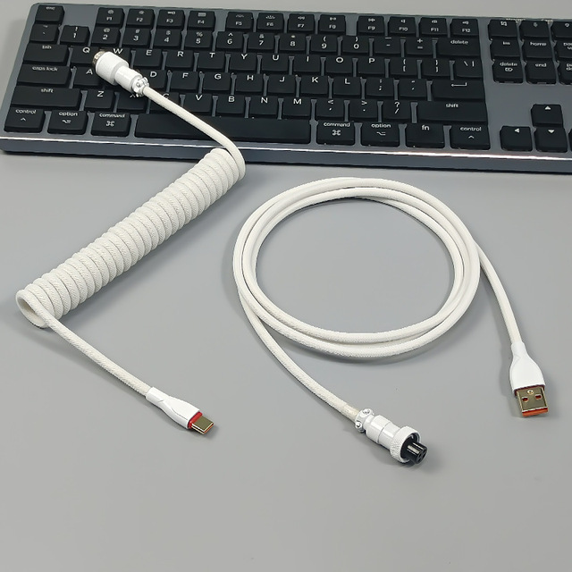 8K Magnetic Mechanical Keyboard Coil Cable Aviation Connector Spring Cable Custom-Color Options Pure Handmade Copper Zinc Alloy