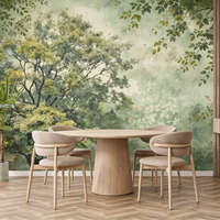 Papier peint mural personnalisé vintage vert arbre, murale botanique naturelle pour salon, salle à manger, mur de fond