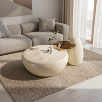 Ensemble de tables basses en fibre de verre de style moderne avec pattes de chat crème, blanc riz, meubles de salon