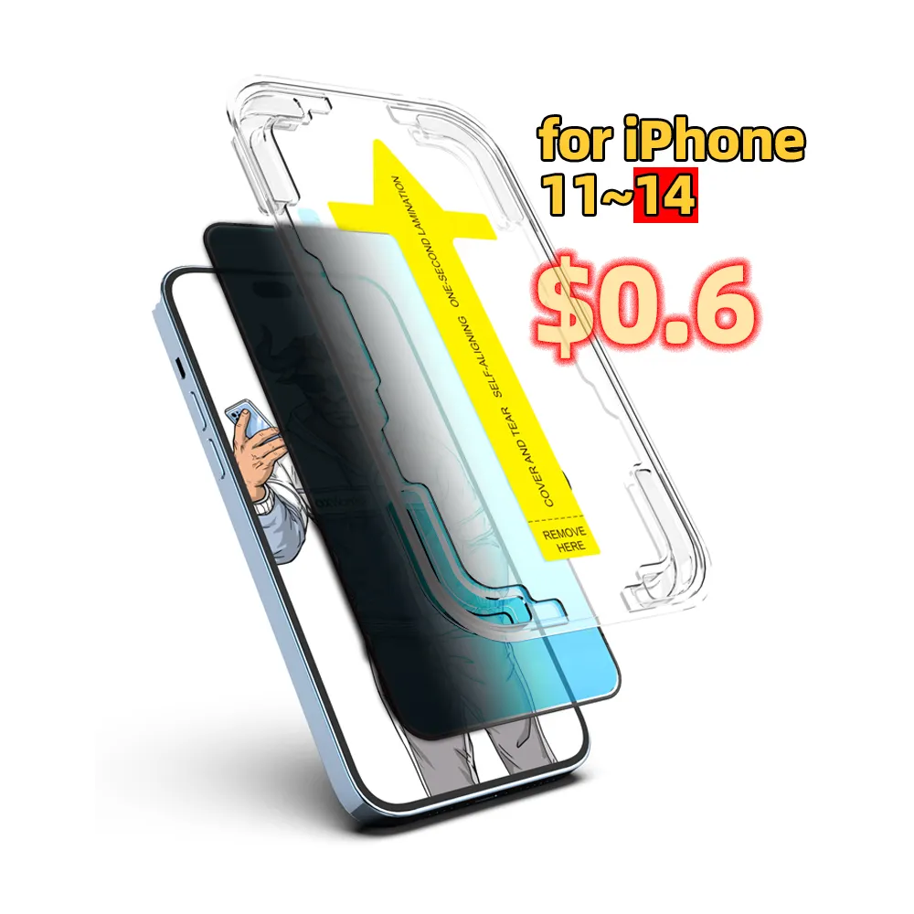 0.33mm 9H 2.5D 3D tempered glass for iPhone 14 plus 12 13 11 14 Pro Max Mini anti spy privacy screen protector easy install kit